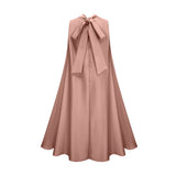A sleeveless pink midi dress with floral appliques named Emilie
