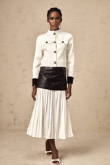 A white knitted jacket with contrasting color details named Cyrielle