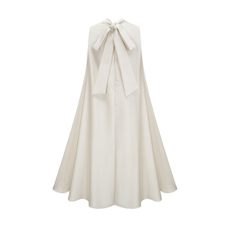 A white sleeveless midi dress with floral appliques named Emilie
