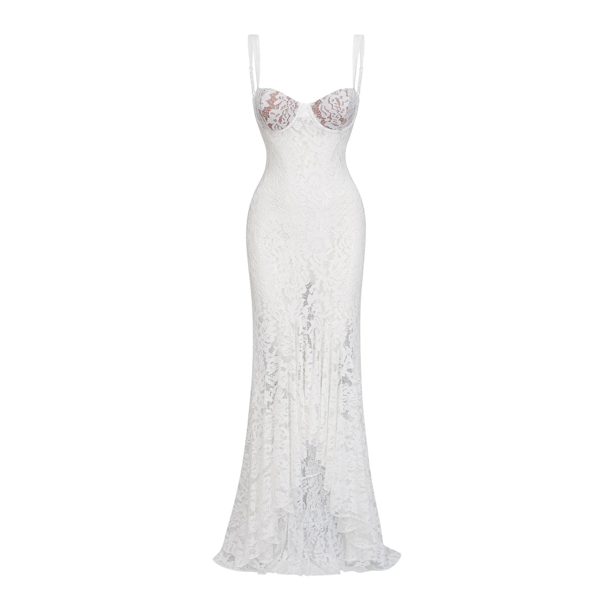 Abbie White Floral Lace Bustier Maxi Dress