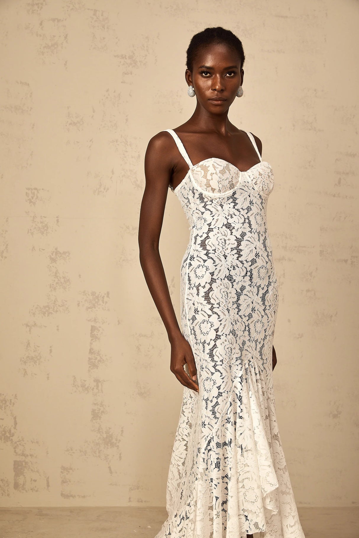 Abbie White Floral Lace Bustier Maxi Dress