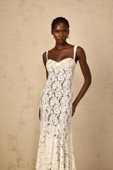 Abbie White Floral Lace Bustier Maxi Dress