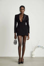 Abigail Blazer - Deep V - Neck - Satin Lapels - Long Sleeves - Mini Length Dress