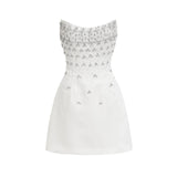 Abigail Mini Dress - Sleeveless Off the Shoulder Embellished Rear Zip Fastening