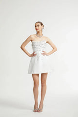 Abigail Mini Dress - Sleeveless Off the Shoulder Embellished Rear Zip Fastening