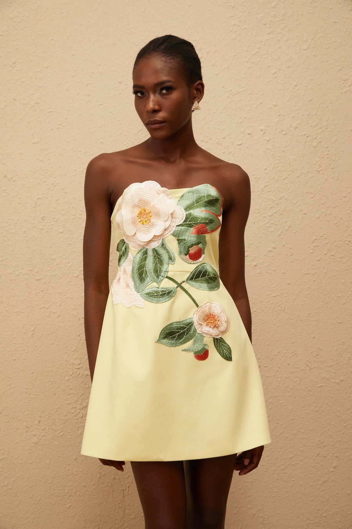 Abigail Yellow Floral Embroidered Mini Dress