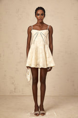 Adabella white mini dress with floral jacquard pattern on fabric