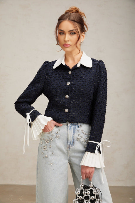 Adalgisa Jacket - Tweed - Flared Cuffs - Color Blocked Design - Quilted Lining
