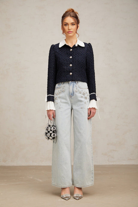 Adalgisa Jacket - Tweed - Flared Cuffs - Color Blocked Design - Quilted Lining