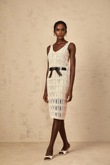 Adalgisa Midi Dress Pink & Black Crochet - Knit Bow Cut - Out