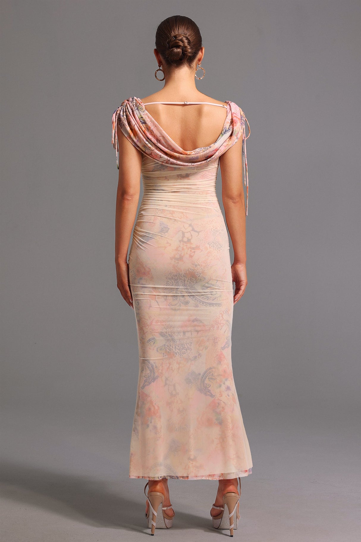 Adalyn Beige Off-the-Shoulder Maxi Dress with Ruched Detailing