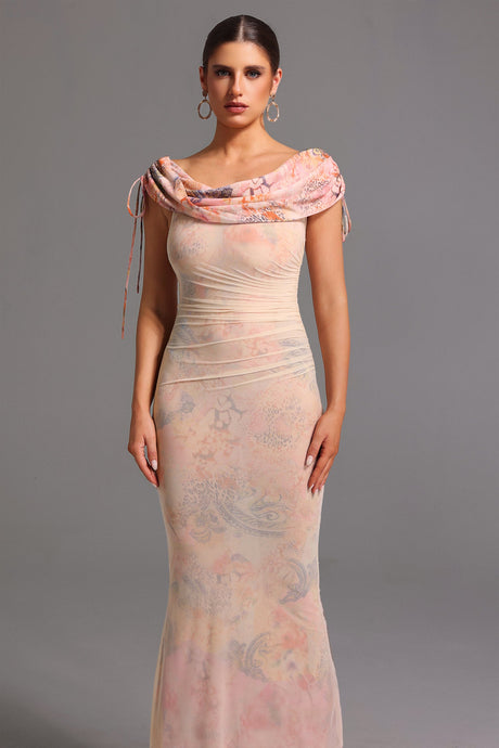Adalyn Beige Off-the-Shoulder Maxi Dress