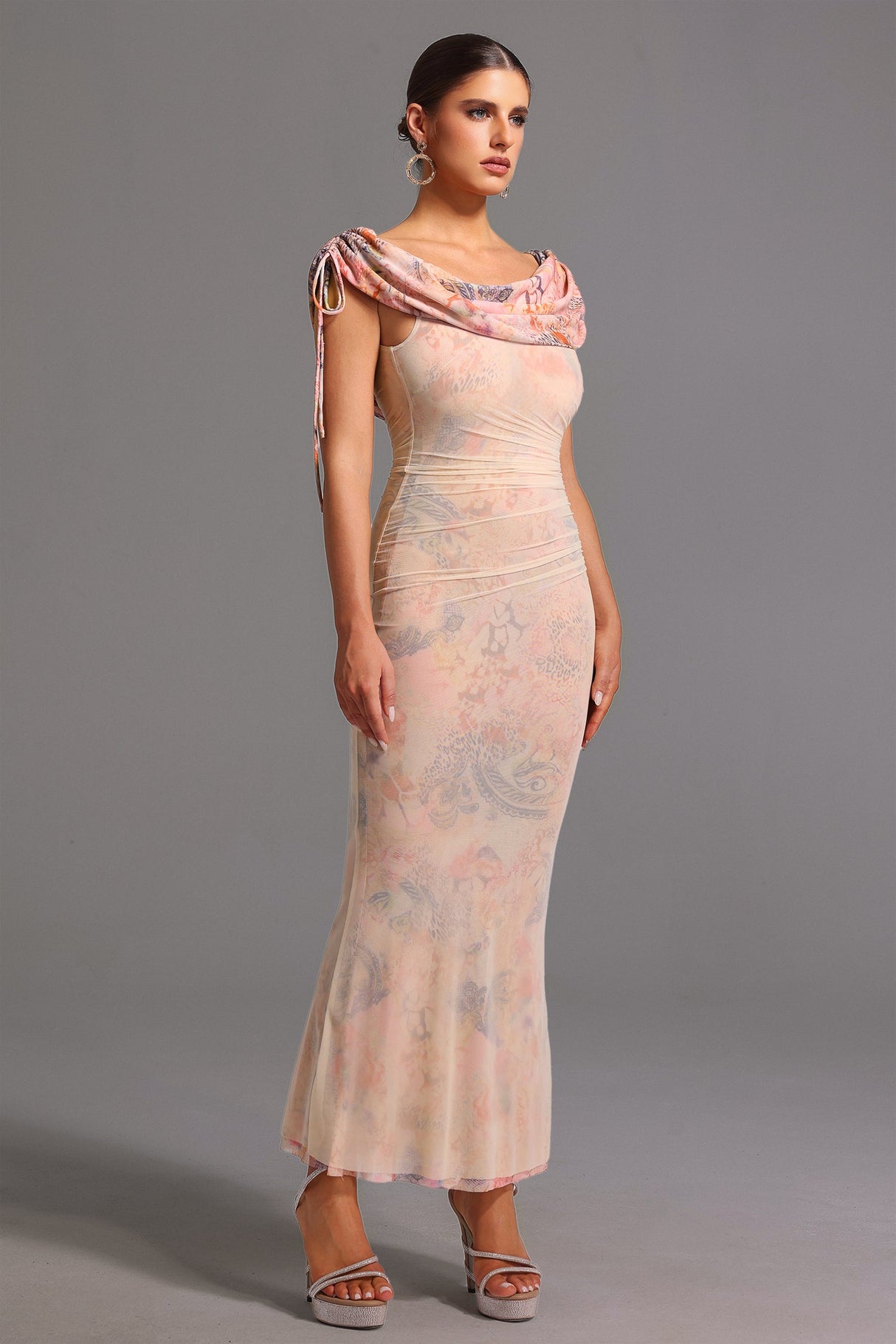 Adalyn Beige Off-the-Shoulder Maxi Dress