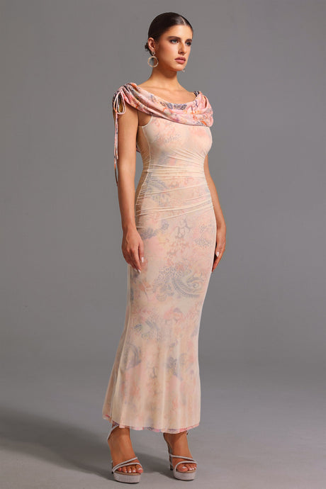 Adalyn Beige Off-the-Shoulder Maxi Dress