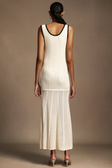 Adalyn Cream Ribbed Maxi Dress with Pockets U-Neckline
