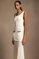 Adalyn Cream Ribbed Maxi Dress with Pockets