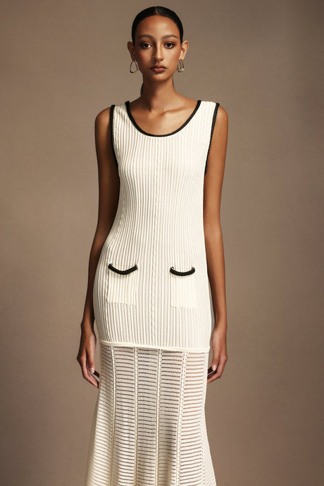 Adalyn Cream Ribbed Maxi Dress with Pockets for Women