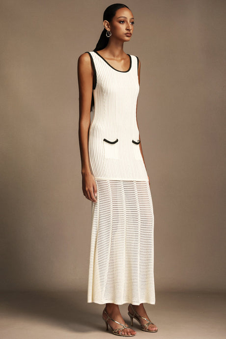 Adalyn Cream Ribbed Maxi Dress with Pockets for Women