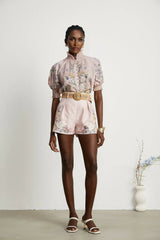 Adalyn Shirt & Shorts - Puff Sleeves - High Neck - Placement - Elastic Waistband