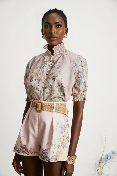 Adalyn Shirt & Shorts - Puff Sleeves - High Neck - Placement - Elastic Waistband