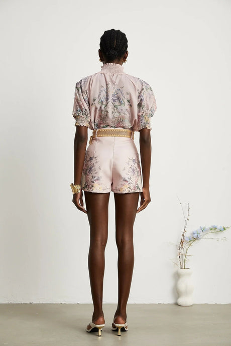 Adalyn Shirt & Shorts - Puff Sleeves - High Neck - Placement - Elastic Waistband