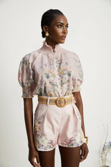 Adalyn Shirt & Shorts - Puff Sleeves - High Neck - Placement - Elastic Waistband