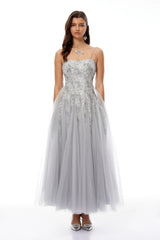 Adalynn Grey Floral Embroidered Tulle Maxi Dress