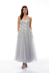 Adalynn Grey Floral Embroidered Tulle Maxi Dress