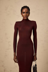 Addison Midi Dress - Shoulder Padded - Semi - Sheer - Stretch Knit - Turtle Neck