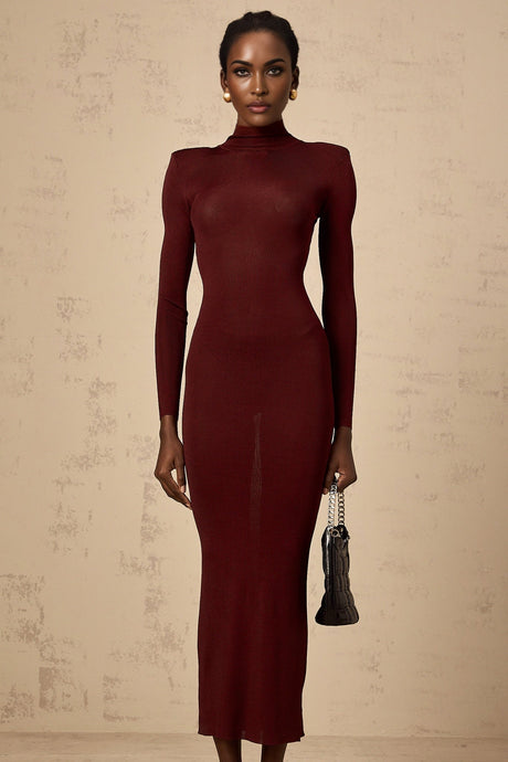 Addison Midi Dress - Shoulder Padded - Semi - Sheer - Stretch Knit - Turtle Neck