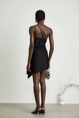 Addison Mini Dress - One - Shoulder Style - Lace and Cut - Out Detailing - Side Split - Asymmetric Hem