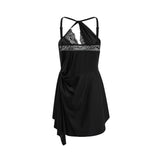Addison Mini Dress - One - Shoulder Style - Lace and Cut - Out Detailing - Side Split - Asymmetric Hem