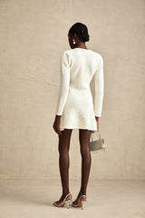 Addison Mini Dress - Textured Finish - Sequin Detailing - Knitted Construction - Flared Hem - Decorative Button Detailing
