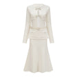 Adélade White Embellished Knit Midi Dress