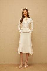 Adélade White Embellished Knit Midi Dress