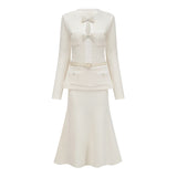 Adélade White Embellished Knit Midi Dress