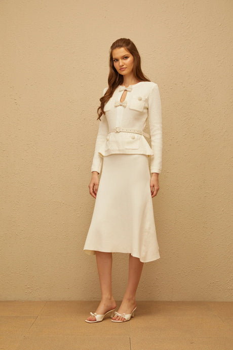 Adélade White Embellished Knit Midi Dress