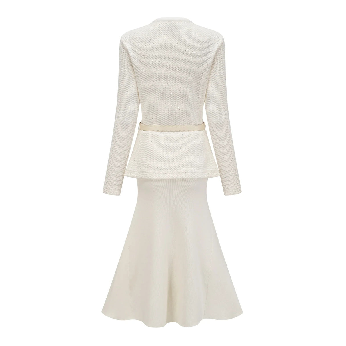 Adélade White Embellished Knit Midi Dress