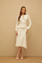 Adélade White Embellished Knit Midi Dress