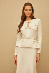 Adélade White Embellished Knit Midi Dress