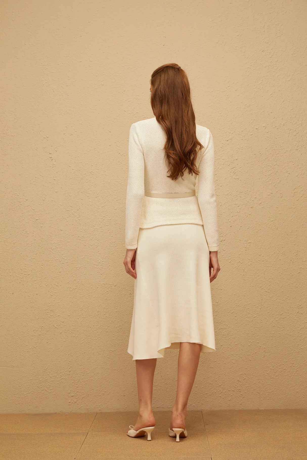 Adélade White Embellished Knit Midi Dress