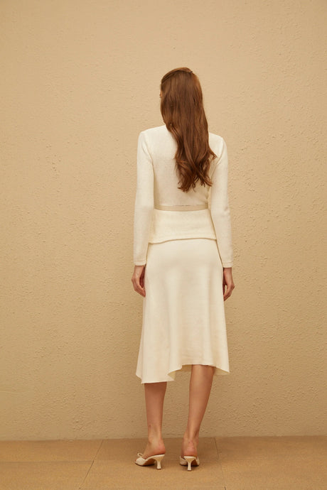 Adélade White Embellished Knit Midi Dress