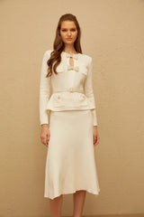 Adélade White Embellished Knit Midi Dress