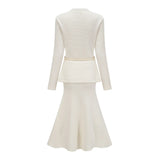 Adélade White Embellished Knit Midi Dress