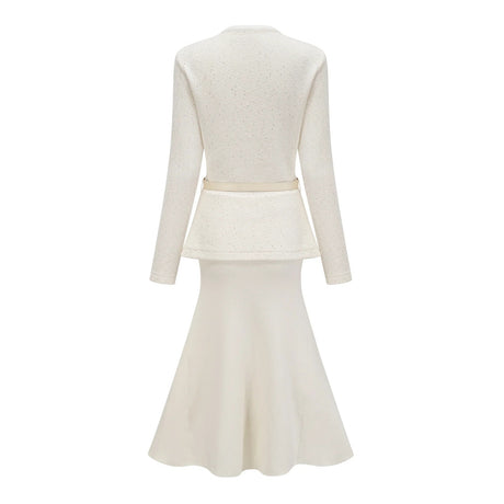 Adélade White Embellished Knit Midi Dress