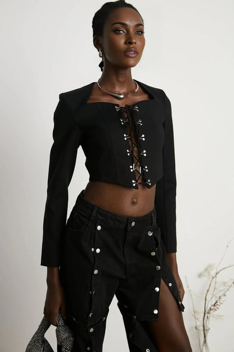 Adelaide Jacket - Corset Style - Long Sleeves - Lace - Up Fastening - Cropped Design
