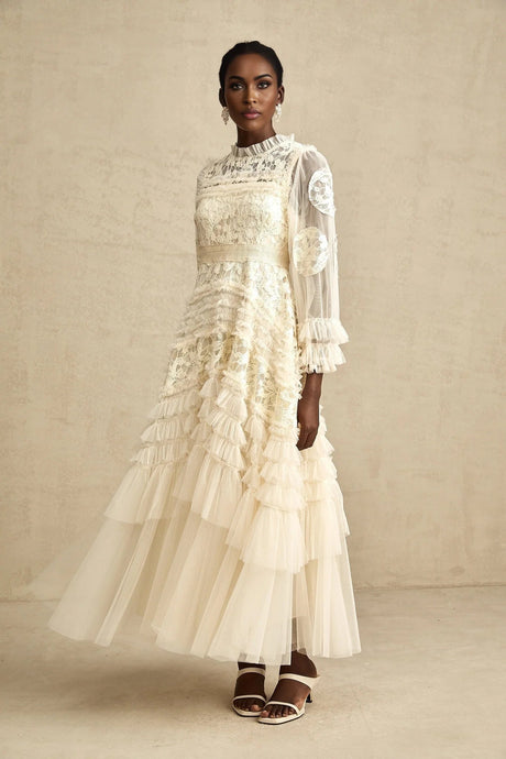 Adelaide Maxi Dress Floral - Embroidered Tulle & Ruffles