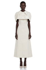 Adelaide White Midi Dress with Collared Cape