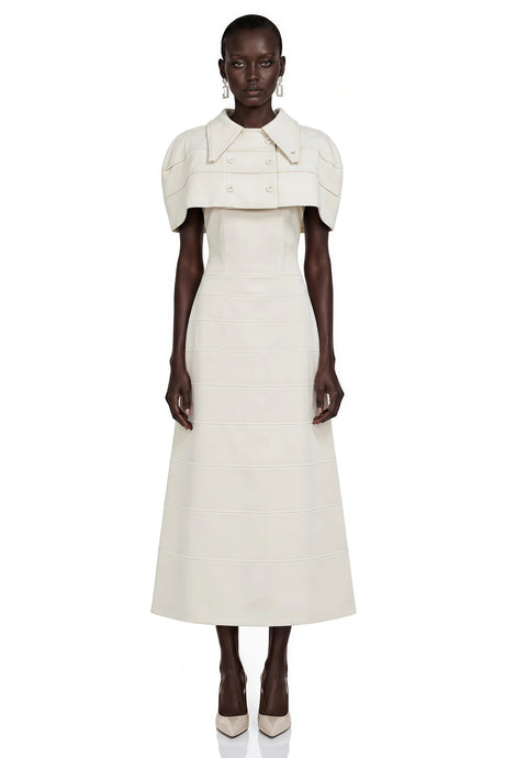 Adelaide White Midi Dress with Collared Cape