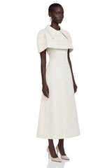 Adelaide White Midi Dress with Collared Cape